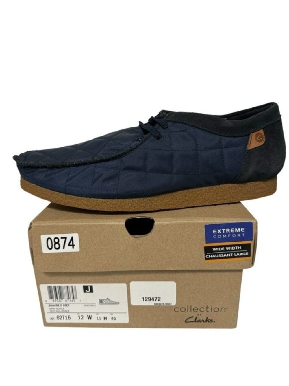 NEW Clarks Shacre II Step Moc Loafers Blue Casual Suede Textile Size 12 Wide